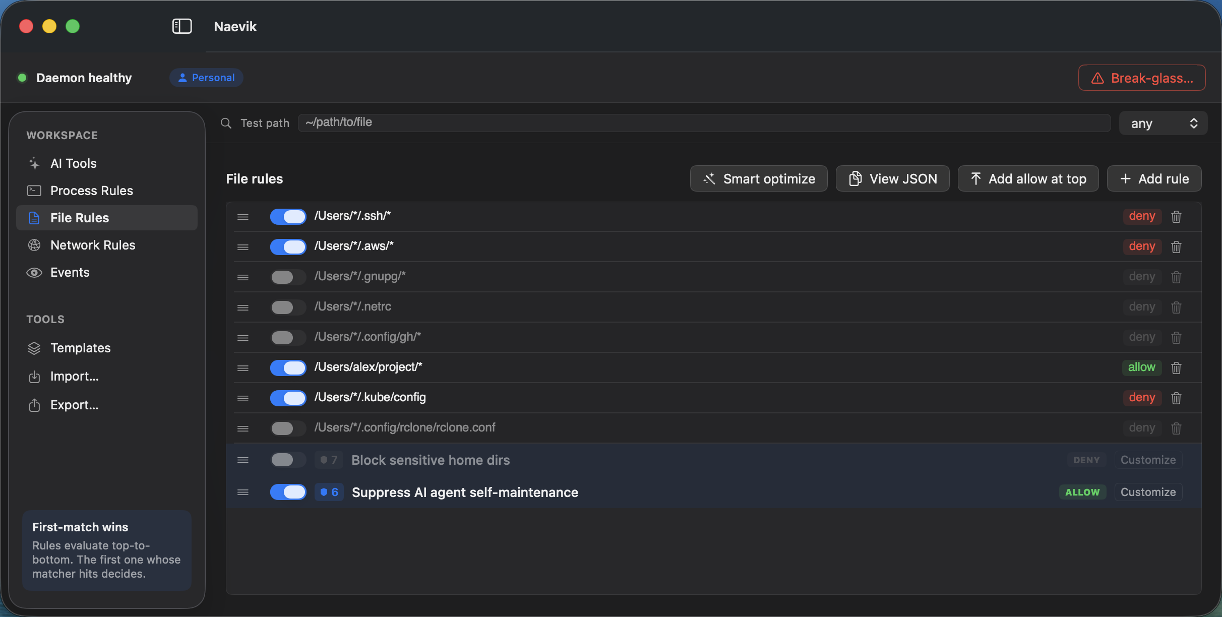 Naevik file rule editor on macOS